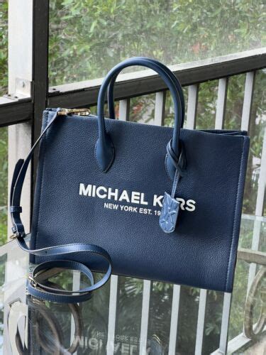 michael kors navy pebble leather shoulder tote|Michael Kors mirella tote.